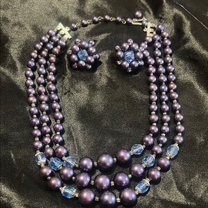 Luxurious Purple and Blue Beaded Necklace Set